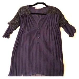 Navy sheer blouse with gold details on back